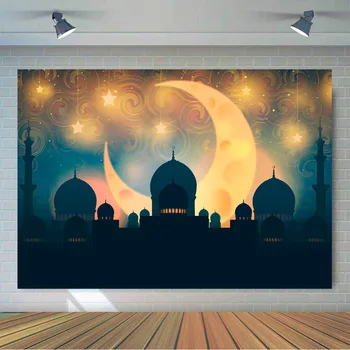 

Neoback Backgrounds for photography Studio Ramadan Eid mubarak golden Hollow chandelier moon Arab Architecture Backdrop