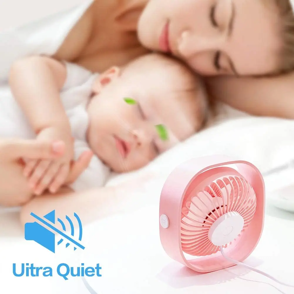 USB Desk Fan Portable Desktop Table Fan with 3 Speed 360 Rotation Adjustable Strong Wind Quiet Mini Fan for Office Household