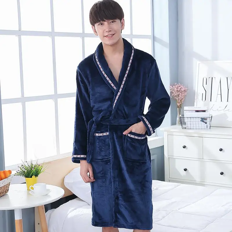 Style B 14 Мужское повседневное кимоно, халат, Осень-зима, фланелевый длинный халат, Толстая теплая Пижама размера плюс 3XL, ночная рубашка, мужская повседневная домашняя одежда - Цвет: Style B 14
