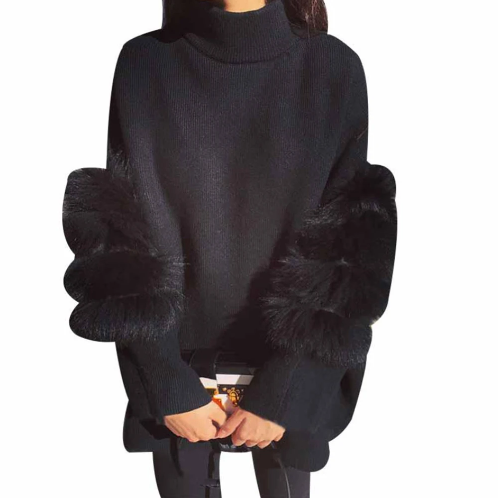Women Oversized Fur Sweater Winter Truien Dames Fluffy Tunic Turtleneck Pull Femme Manche Longue 2020 Fashion Outwear | Женская одежда