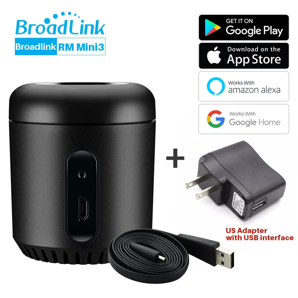 RM Mini3 And US Plug Broadlink RM Pro RM Mini3 WI-FI ИК RF Smart ПДУ интеллектуальная Автоматизация дома приложение Управление работает с Alexa и Google Assistant - Комплект: RM Mini3 And US Plug