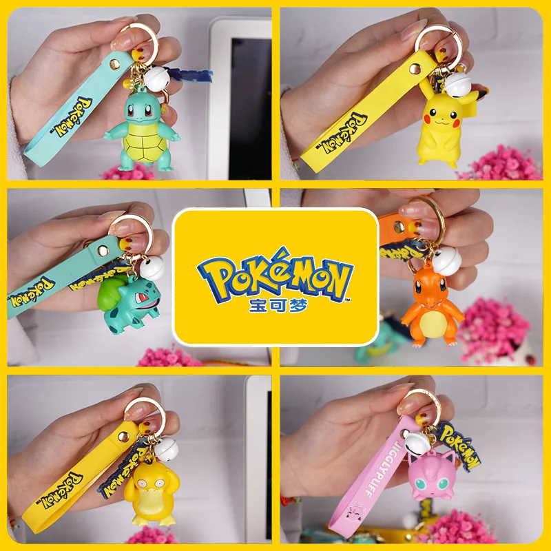 Genuine Pokemon Action Figure Pikachu Keychain Pokémon Keychain Squirtle Psyduck Keychain Model Car Keychain