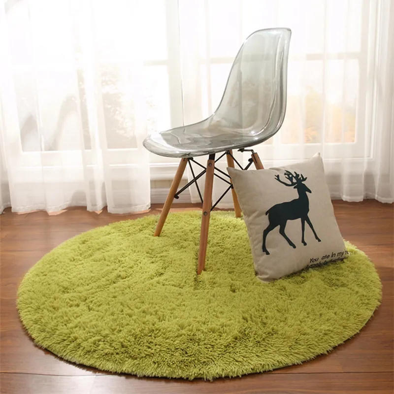 Пушистый круглый ковер ковры для гостиной Нескользящие круглые напольные коврики для спальни мохнатый ковер белый - Цвет: Grass Green