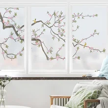Китайский стиль цветок и птица стеклянная Наклейка декоративная ванная комната окно прозрачная непрозрачная раздвижная дверь матовая пленка