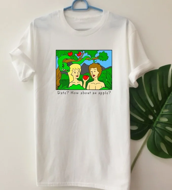 

kuakuayu HJN Date  How About an Apple  Adam and Eve at Eden Funny 3d Printed T Shirt Women Short Sleeve Tee Tops