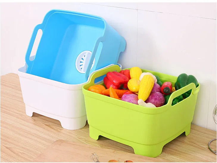 Кухонное мытье овощей корзина для фруктов и чистка овощей рамка пластиковая китайская Мобильная мойка для хранения Чистящая сливная корзина для белья