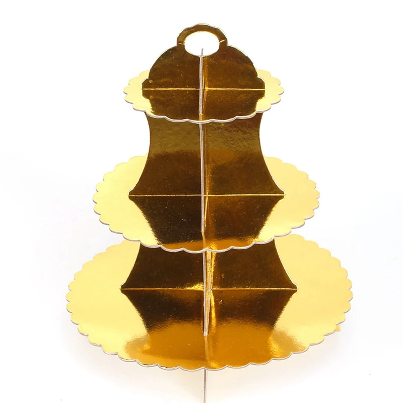 GD 4 Color Gilt Edge Paper Cake Stand Three Layers Round Plate Cupcake Dessert Display Pedestal Wedding Party Decor Accessories - Цвет: GD