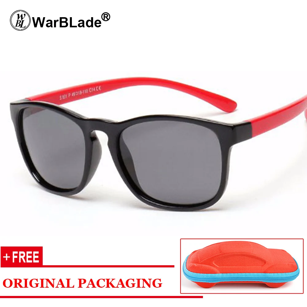 black red WarBLade детские очки с гибкой оправой, Детские крутые UV400 Солнцезащитные очки, поляризованные солнцезащитные очки, защитные очки для мальчиков и девочек с чехлом - Цвет линз: black red