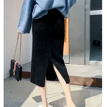 Имитация норковой шерсти, вязаная Толстая юбка с высокой талией, прямая юбка, зима, новая длинная юбка миди, одношаговая Женская юбка