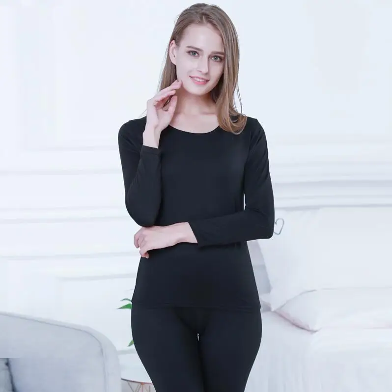 Длинные подштанники для мальчиков и девочек Теплые Термальность нижнее белье 2 шт./компл. Костюмы Для мужчин зимняя женская обувь размера плюс L-6XL Термальность костюм - Цвет: black-women