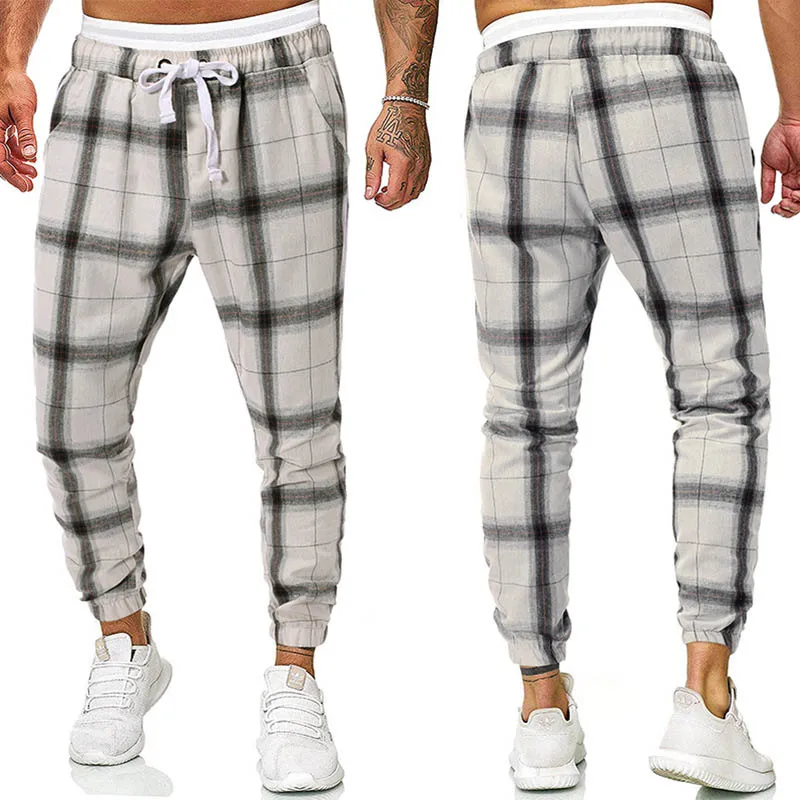 Мужские клетчатые спортивные штаны, винтажные шотландские клетчатые штаны для бега с завязками на лодыжке, на молнии, с заплатками, спортивные штаны в стиле хип-хоп Y