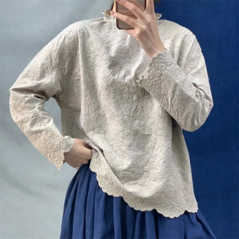 Johnature 2020 New Vintage Linen Embroidery Womens