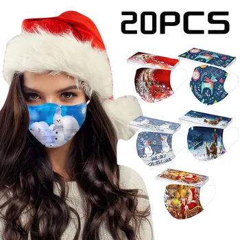 

20pc Christmas Print Masks for masque de protection Face Mask Health Daily Care Disposable Earloop Mask masque jetable adulte