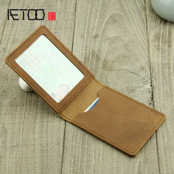 

AETOO Handmade Cow leather driver's license bag, mad horse skin head travel license bag, male retro card bag
