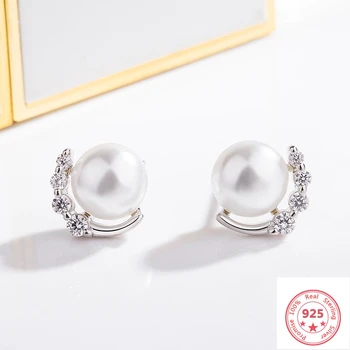 

925 Silver Color Diamond Earrings for Women Aros Mujer Orecchini Pearl Bizuteria Wedding Gemstone Garnet Stud Earring Jewelry