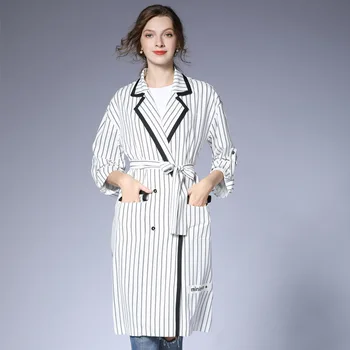 

Spring autumn trench coat women 2020 luxury long coat ladies stripe patchwork overcoats England elegant slim trenchcoat female
