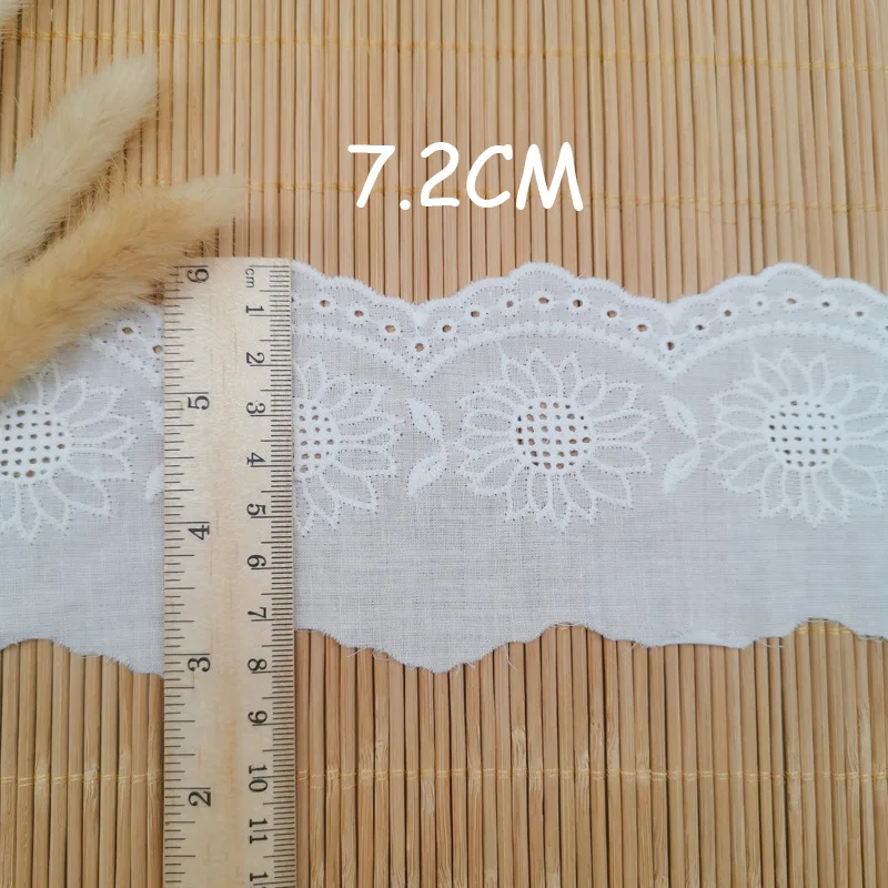 7.2CM Hollow Embroidered Flower Lace Cotton Fabrics Trim DIY Crafts Sewing Lolita Wedding Clavicle Chain Garment Accessories
