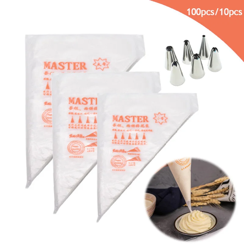 

EIMAI 100/10PCS S/M/L Size Disposable Piping Bag Icing Fondant Cake Cream Bag Decorating Pastry Bag Tip Tool Cake Baking Tools