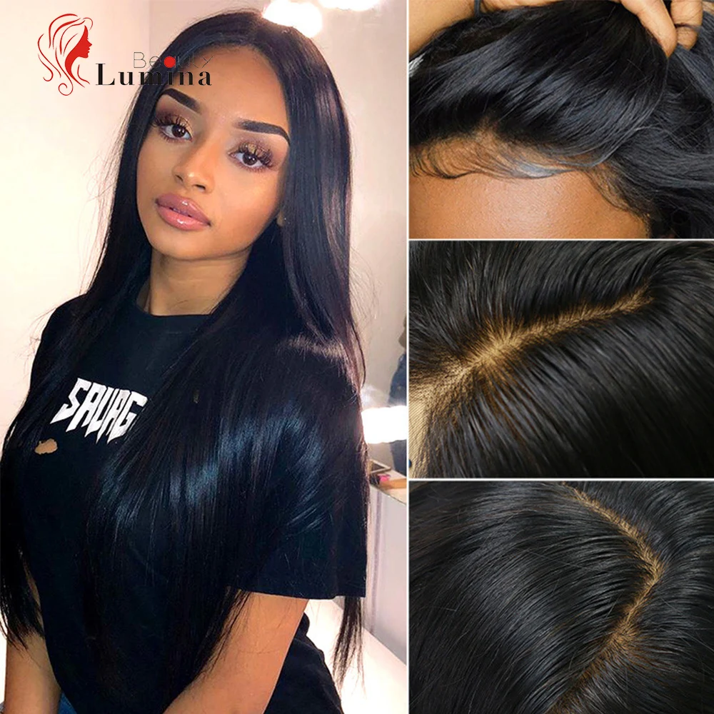 

Brazilian Human Hair Straight Wigs Pre Plucked Baby Hair 4X4 180% 250% Density Lace Wig Natural Remy Human Hair Beauty Lumina