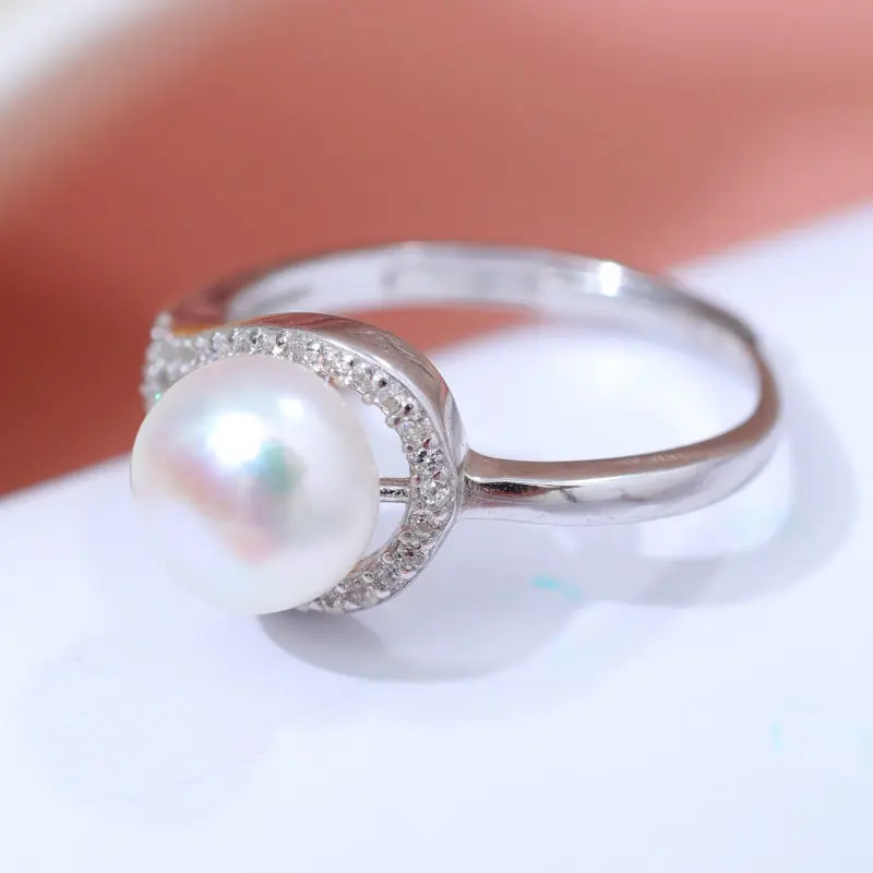 DMCRFP021 7,5-8 мм кольцо из пресноводного жемчуга модное регулируемое Настоящее 925 пробы Серебряное кольцо женский подарок - Цвет камня: White