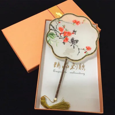 Сучжоу вышивка Двусторонняя веер ручная вышивка ароматная «наложница императора» бамбуковый дворцовый веер китайский стиль круглый веер - Цвет: 9