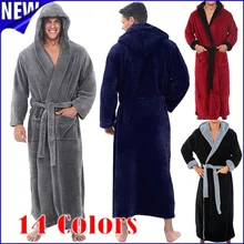 

2022 Winter Men's New Large Size Men's Hooded Bathrobe 4 Colors Soft Kimono Shawl Collar Hooded Robe