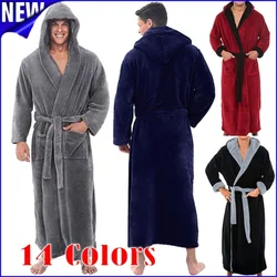 2022 Winter Men's New Large Size Men's Hooded Bathrobe 4 Colors Soft Kimono Shawl Collar Hooded Robe