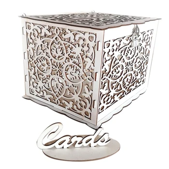 

DIY Wedding Gift Card Box Wooden Money Box with Lock Beautiful Wedding Decoration Supplies for Birthday Party
