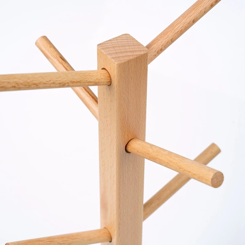 Mug Rack Tree, Removable Bamboo Mug Stand, Storage Coffee Tea Cup Organizer Hanger Holder with 6 Hooks