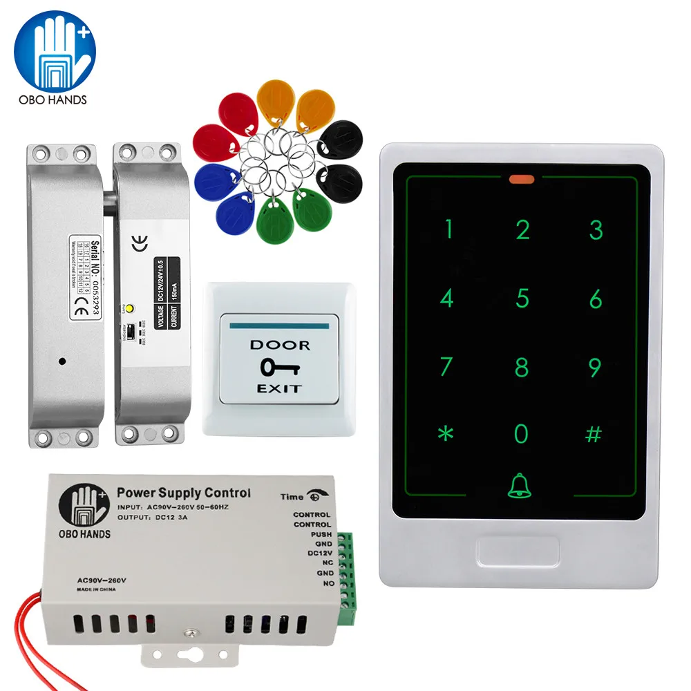 RFID система контроля доступа двери комплект сенсорная металлическая клавиатура ридер+ блок питания+ электронные замки электромагнитный ударный Болт замок