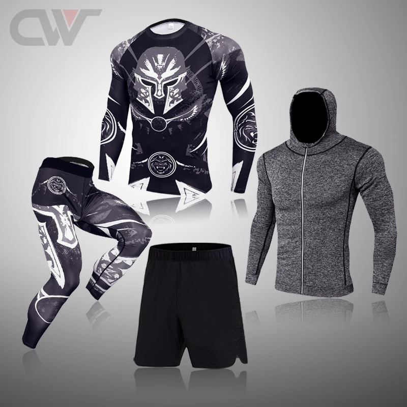 Men 3D Spartan Compression Set MMA T-Shirt Men's Sport Tights Leggings Jacket Fitness Bodybuilding Clothes Work Out Running Suit men's loungewear sets