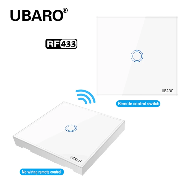 

UBARO Uk/EU Crystal Glass Panel Wireless Remote Control Light Switch Wall Interuptor Manette Wireless Touch Switches 100-240V