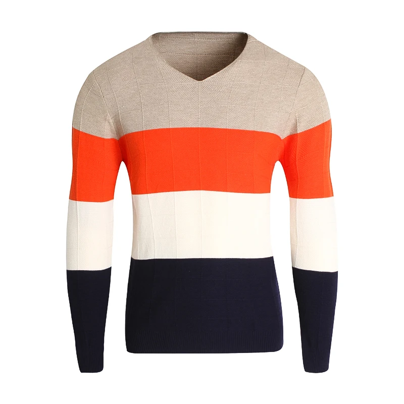 

Sweater men's autumn and winter new color matching pullover sweater V-neck thin section long-sleeved men's slim Knitted sweaters