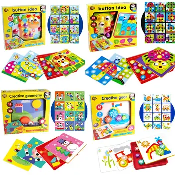 

Colorful 3D Puzzles Toy Buttons Assembling Mushrooms Nails Kit Baby Mosaic Composite Picture Puzzles Board Educational Toy
