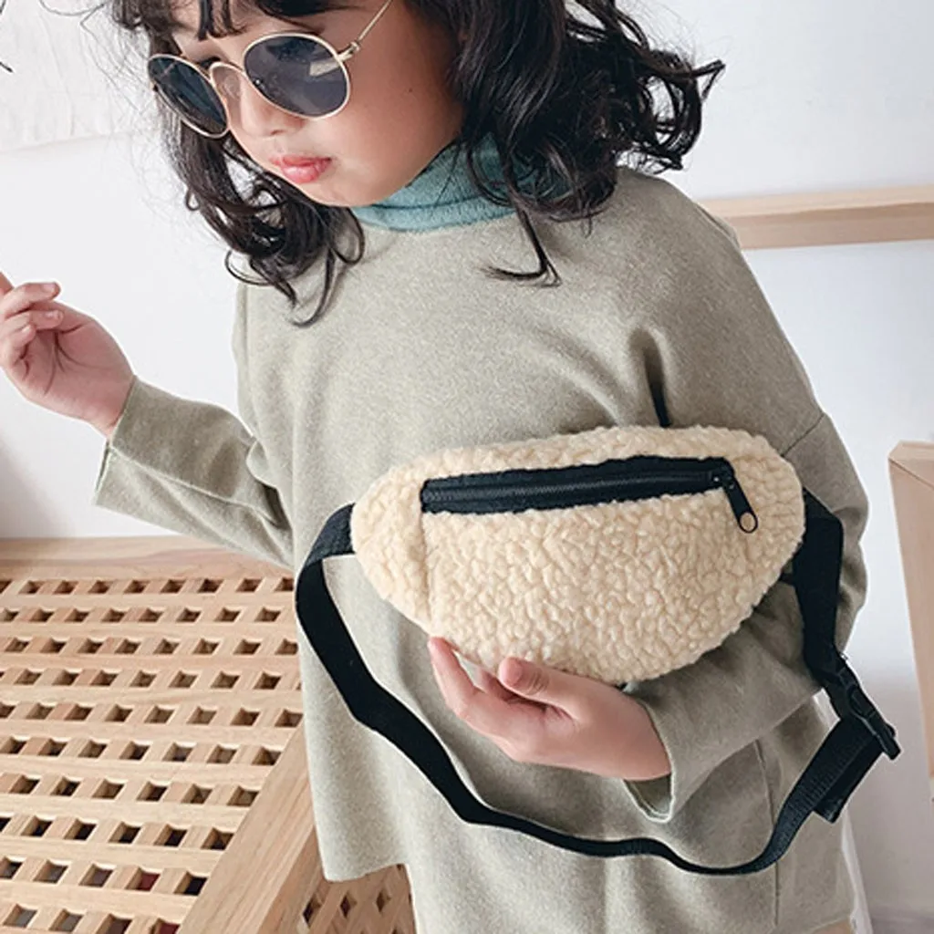 Children's Fashion Trend Solid Color Cute Pattern Wool waist Bag Pocket elegant ladies original waist bag exquisite girls#X21024