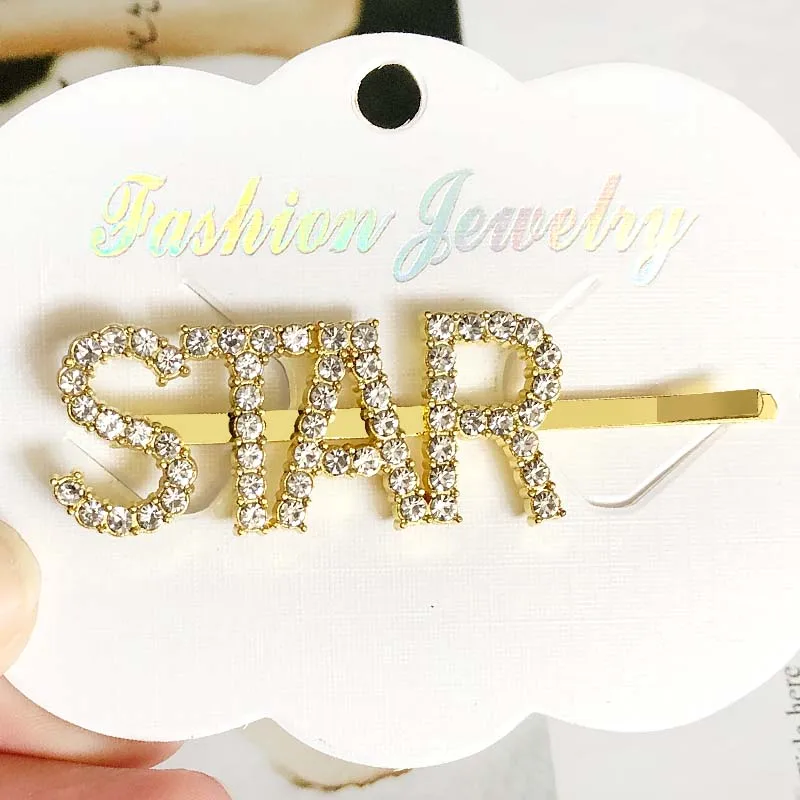 STAR Gold 1 шт., заколки для волос с кристаллами и буквами, стразы, заколки для волос, заколки для волос, инструменты для укладки волос, аксессуары, ювелирный подарок - Цвет: STAR Gold