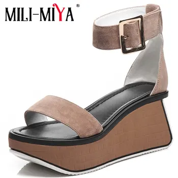 

MILY-MIYA New Fashion Women Gladiator Sandals Suede Leather Buckle Strap Punk Peep Toe Woman Platform Wedges Casual Shoes