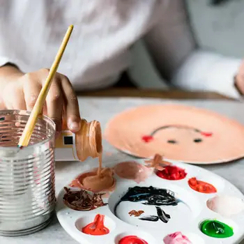 

12pcs Artist Plastic Round Paint Palette Tray10 Well Draw Art Craft Tool With 10 Wells And 1 Central Reservoir