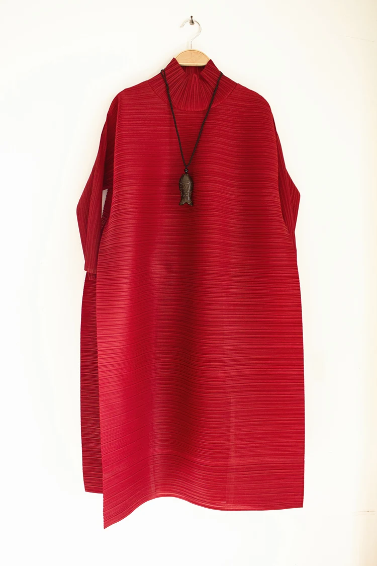 Azterumi Осень Зима Водолазка женское платье Miyak плиссированный индивидуальный дизайн сплошной цвет Свободная Женская одежда большого размера платья Pa
