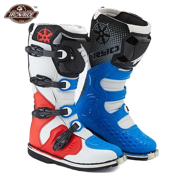 Motocross Botas de cuero Botas de motocicleta Retro Botas Moto de carretera Racing Botas de recreo zapatos para hombres azul negro 39-47