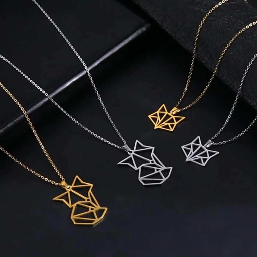 Skyrim Gold Color Amulet Fox Animal Pendant Necklace Stainless Steel Statement Choker Chain Necklaces Jewelry Accessory Women