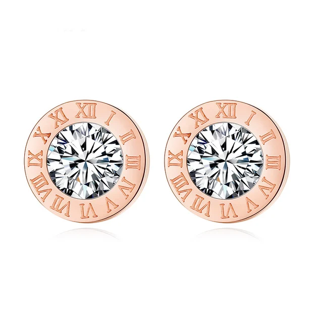 BLINLA Fashion New Stainless Steel Acrylic Crystal Stud Earrings for Women Jewelry Vintage Roman Numerals Smmaallye Earring 2021 Rose gold 2