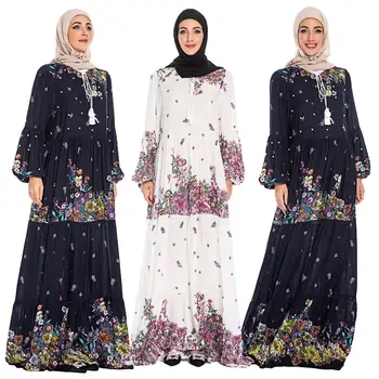 

Ethnic Floral Abaya Dubai Kaftan Muslim Women Print Maxi Long Dress Islam Jilbab Robe Vintage Cocktail Clothing Ramadan Fashion