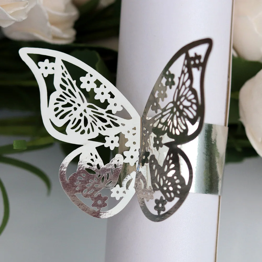 20Pcs Paper Napkin Ring Butterfly Design Paper Holder Wedding Banquet Dinner Table Decoration Napkin Rings Home Decor