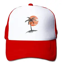 Мужская Регулируемая сетчатая Кепка с изображением пальмы и заката, модная задняя Кепка