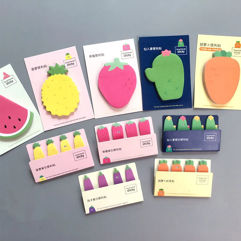 

Kawaii Fruit Vegetables Memo Pad Sticky Notes Cactus Cute Post It Sticky Notes Planner Index Stationery School Supplies 1set