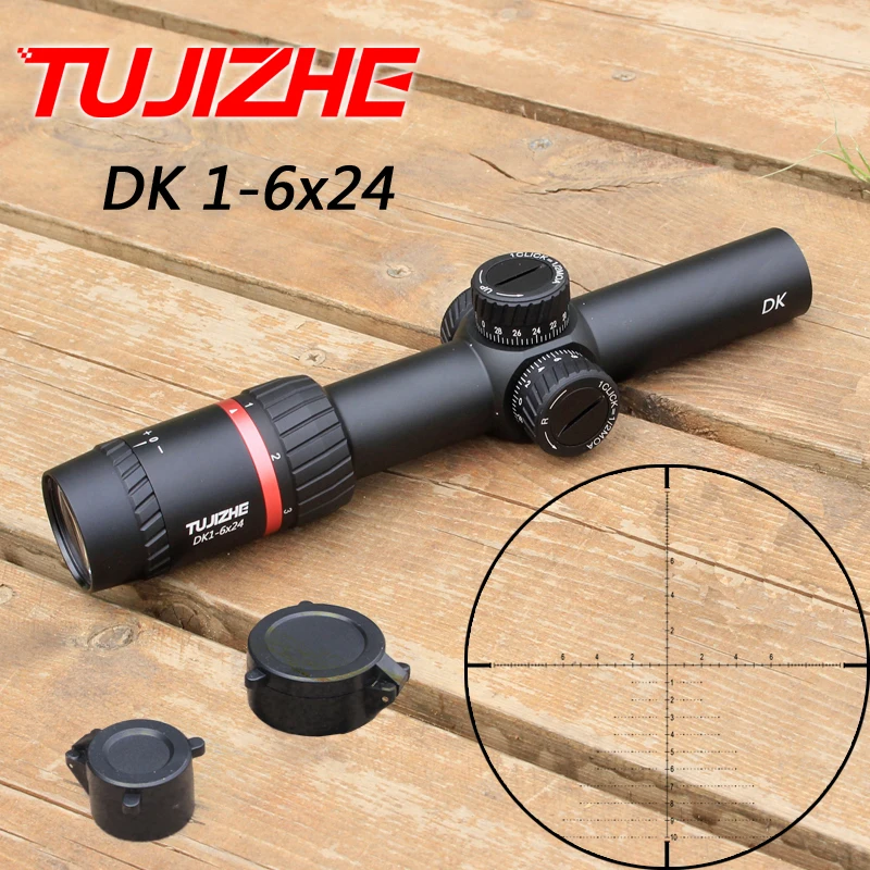 TUJIZHE DK1-6x24 Hunting Shooting Riflescope Optical Sight Compact Rifle Scope Glass Etched Reticle R/G Illumination