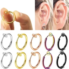 1 adet klip küpe kadınlar için erkekler sahte bahar klip burun klipler halka Stealth Hoop dudak yüzük Helix halkası hiçbir Piercing küpe