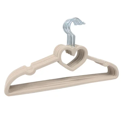 42cm 20 pcs/lot Anti-skid Velvet Hanger for Women's Garment Heart Type Flocking Clothes Hangers Wardrobe Space Saving - Цвет: Темный хаки