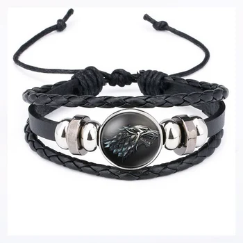 

Game of Throne Bracelet Cosplay Prop Jewelry accessories Badge 9 Family Logo Bangle Black Gem Leather Hand Chain